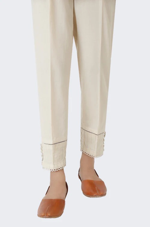 Embroidered Cambric Cigarette Pants - Beige
